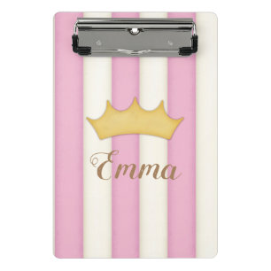 Pink Stripes Crowned Princess Personalised Name Mini Clipboard