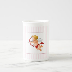Pink Stripes - Cupid with Arrow Bone China Mug