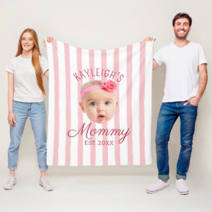Pink Stripes Custom Face Photo Keepsake Mum Mummy Fleece Blanket