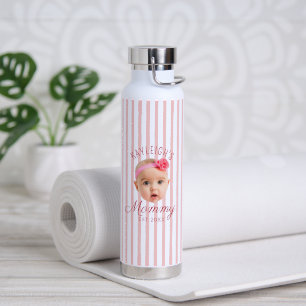 Pink Stripes Custom Face Photo Keepsake Mum Mummy Water Bottle
