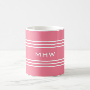 Pink Stripes custom monogram mugs