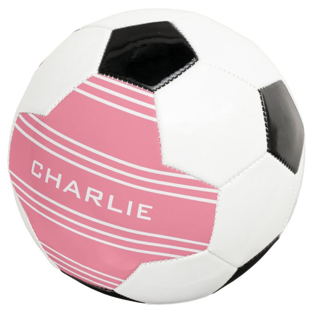 Pink Stripes custom monogram soccer ball (Three Quarter)