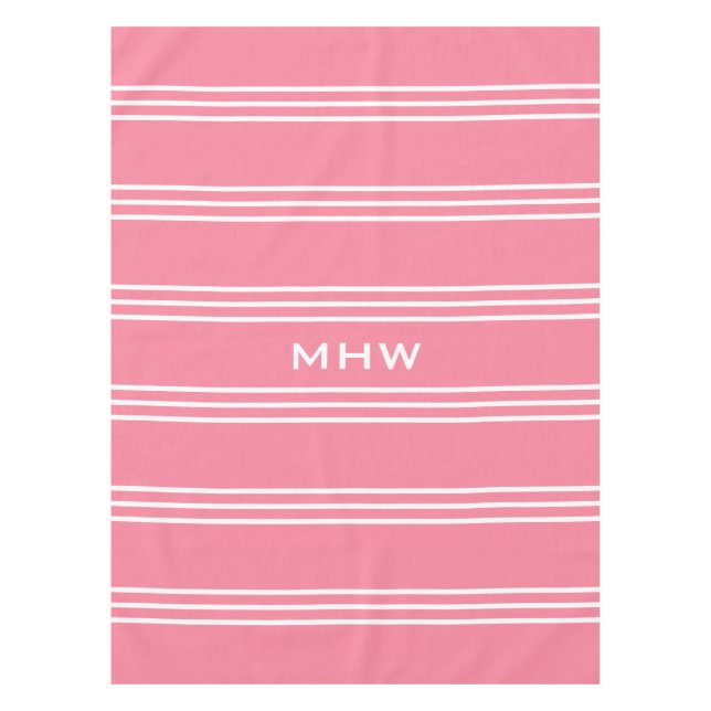 Pink Stripes custom monogram table cloths (Front)