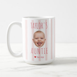 Pink Stripes Custom Photo & Name Baby Face Auntie Coffee Mug