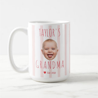 Pink Stripes Custom Photo & Name Baby Face Grandma Coffee Mug