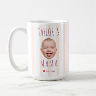 Pink Stripes Custom Photo & Name Baby Face Mom Coffee Mug