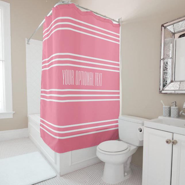 Pink Stripes Custom Text shower curtain (In Situ)