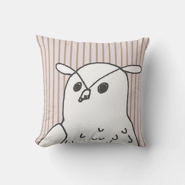 Pink Stripes Cute Bird Owl Cushion (Front)