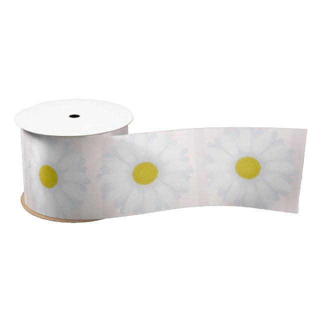 Pink Stripes, Daisy Flower Wild One Satin Ribbon (Spool)