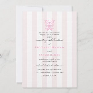 Pink Stripes & Damask Wedding Invitation