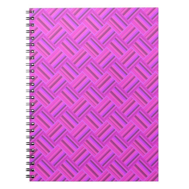 Pink stripes diagonal weave pattern notebook (Front)