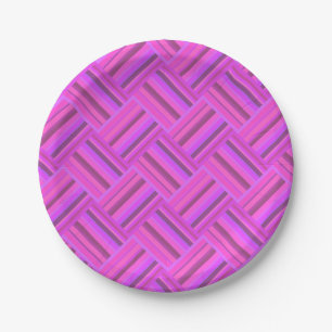 Pink stripes diagonal weave pattern paper plate