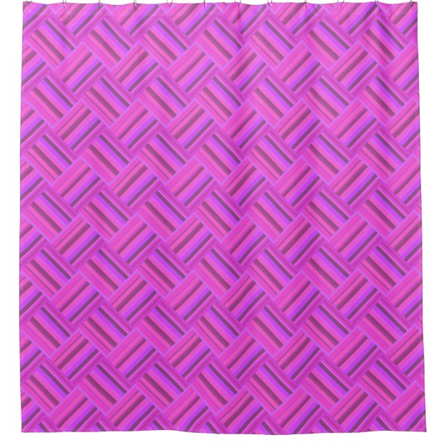 Pink stripes diagonal weave pattern shower curtain (Front)
