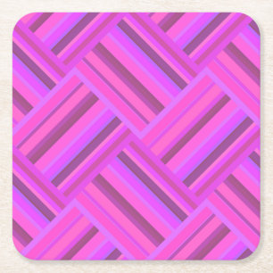 Pink stripes diagonal weave pattern square paper coaster
