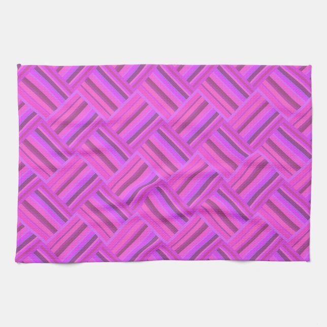 Pink stripes diagonal weave pattern tea towel (Horizontal)