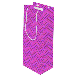 Pink stripes diagonal weave pattern wine gift bag