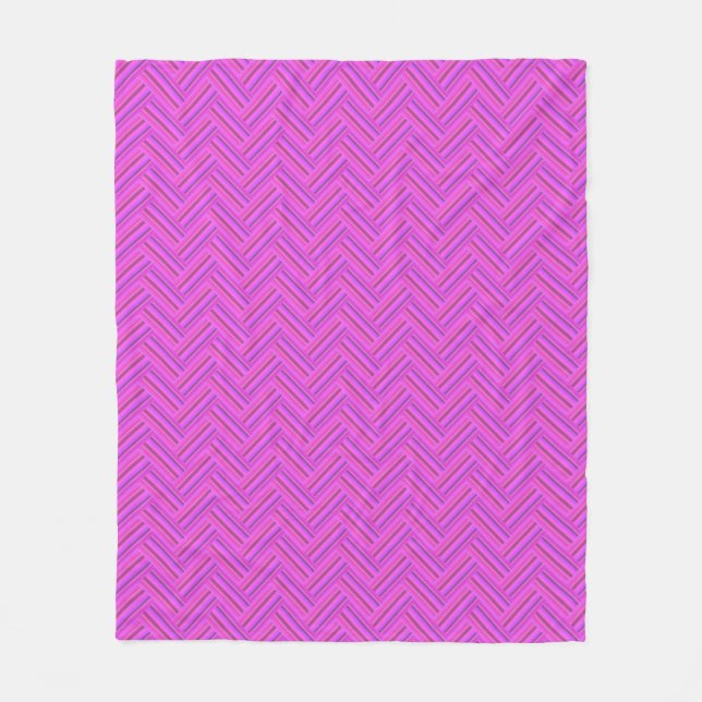 Pink stripes double weave pattern fleece blanket (Front)