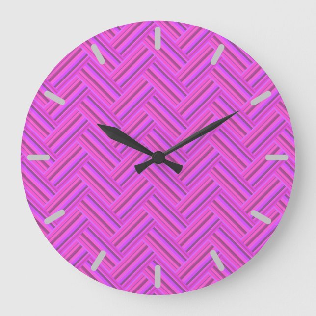 Pink stripes double weave pattern large clock (Front)
