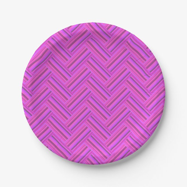 Pink stripes double weave pattern paper plate (Front)