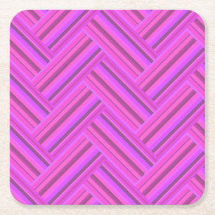Pink stripes double weave pattern square paper coaster
