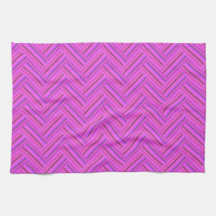 Pink stripes double weave pattern tea towel