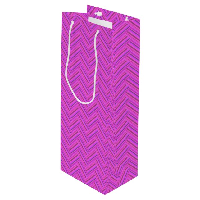 Pink stripes double weave pattern wine gift bag (Front Angled)