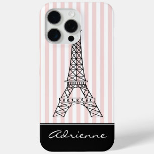 Pink Stripes Eiffel Tower iPhone 15 Pro Max Case