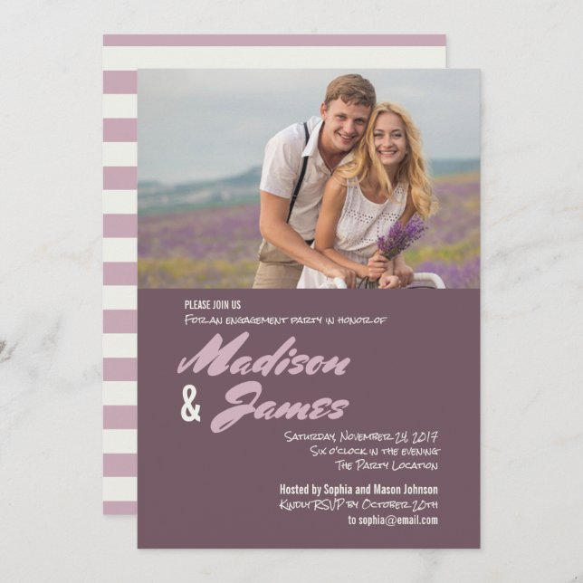 Pink Stripes | Engagement Party Invitations (Front/Back)