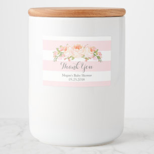 Pink Stripes Floral Baby Shower Label