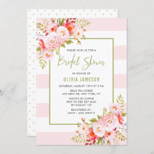 Pink Stripes Floral Bridal Shower Invitation