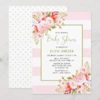 Pink Stripes Floral Bridal Shower Invitation