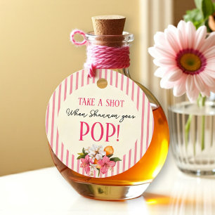 Pink Stripes Floral "Take A Shot when She Pops!" Favour Tags