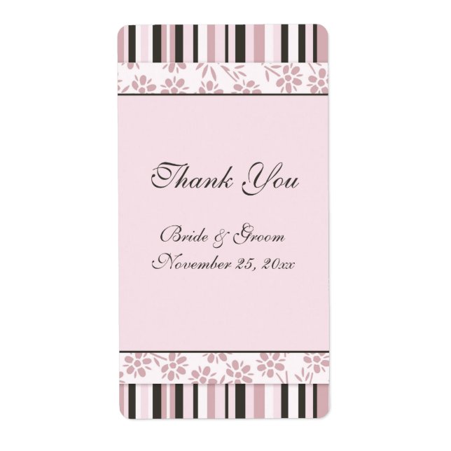 Pink Stripes Floral Wedding Labels (Front)