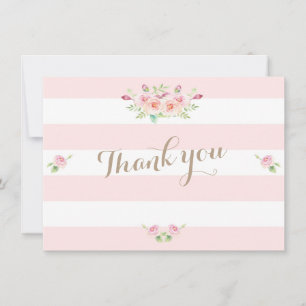 Pink Stripes Flowers Wedding Thank You Card