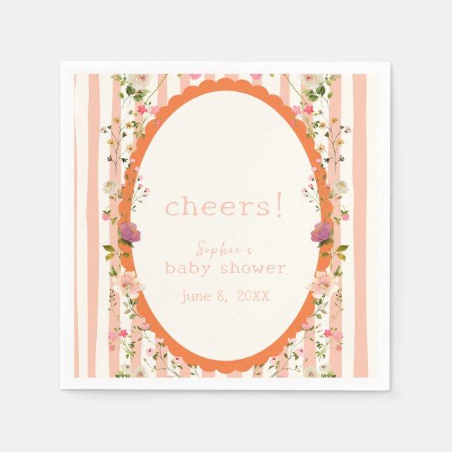 Pink Stripes Garden Floral Baby Shower  Napkin (Front)