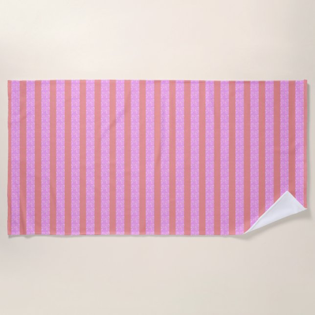 Pink Stripes Geometric Beach Towel (Front)