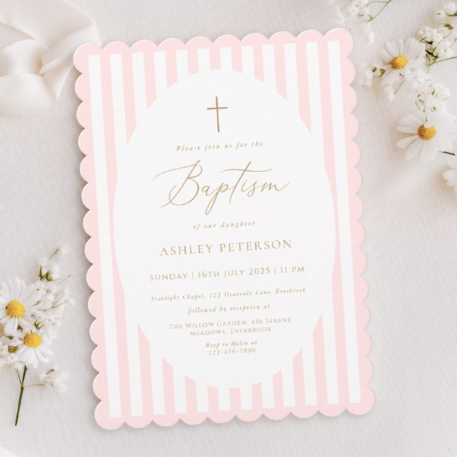 Pink Stripes Girl Baptism Invitation (Creator Uploaded)