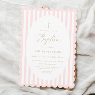 Pink Stripes Girl Baptism Invitation