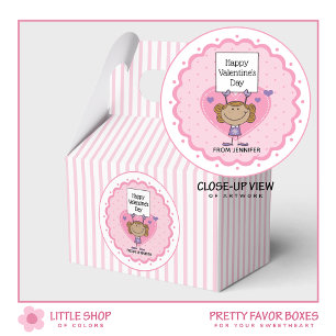 Pink Stripes Girl with Customizable Sign Valentine Favour Box