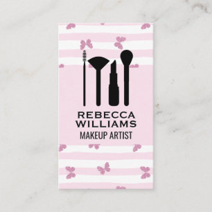 Pink Stripes Glitter Butterflies Makeup Set Business Card