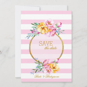 Pink Stripes Gold Frame Flower Save the Date