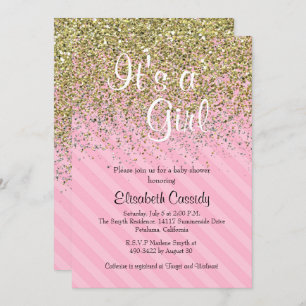 Pink Stripes & Gold Glitter Baby Shower Invite