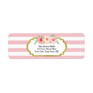 Pink Stripes Gold Pink Floral Return Address Label
