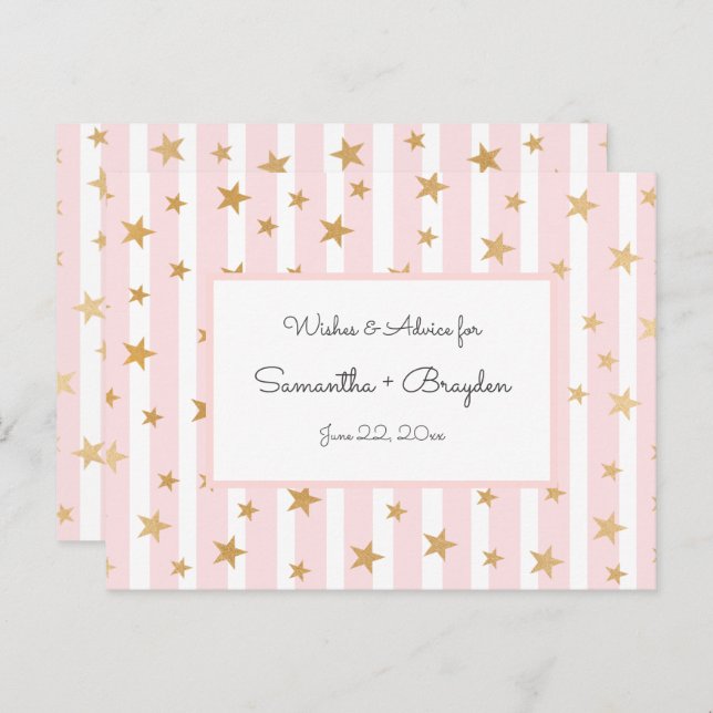 Pink Stripes Gold Stars Baby Shower Advice Cards (Front/Back)