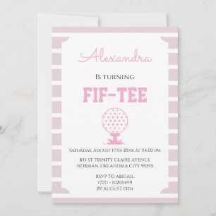 Pink Stripes Golf 50th Birthday Invitation