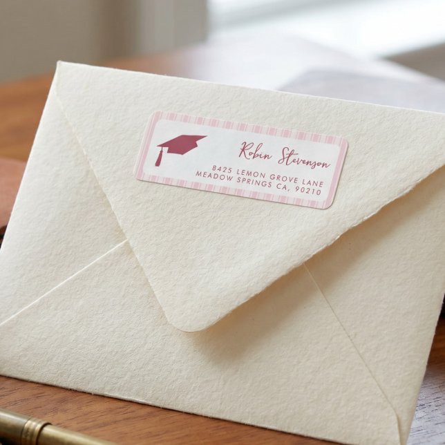 Pink Stripes Graduation Return Address Label (Creator Uploaded)