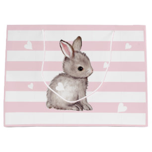 Pink Stripes Heart Grey Bunny Gift Bag