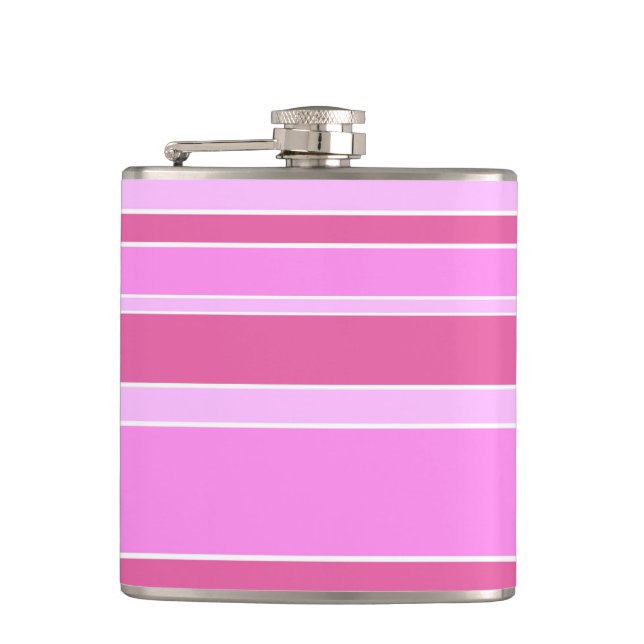 Pink stripes hip flask (Front)