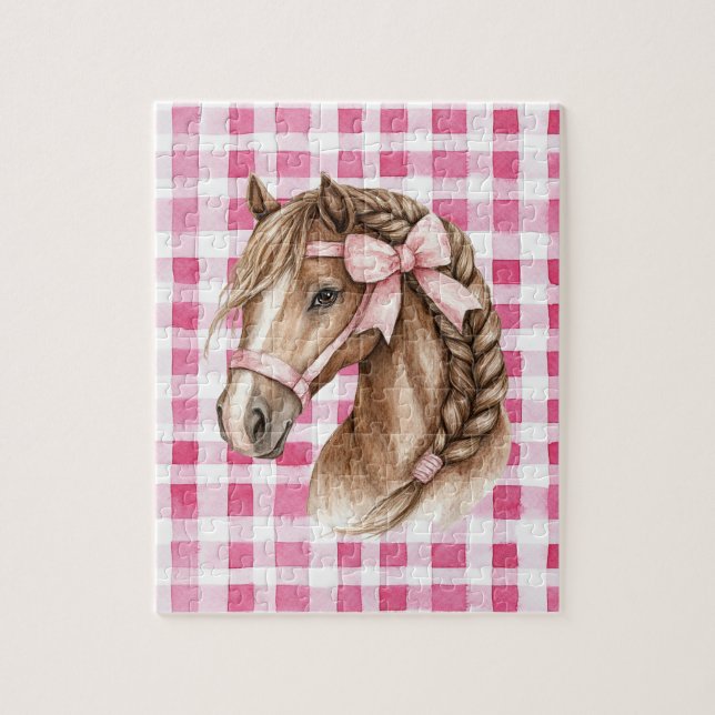 Pink Stripes Horse Bow Jigsaw Puzzle (Vertical)