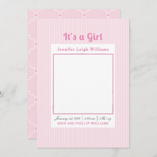 Pink Stripes It’s a Girl Birth Announcement